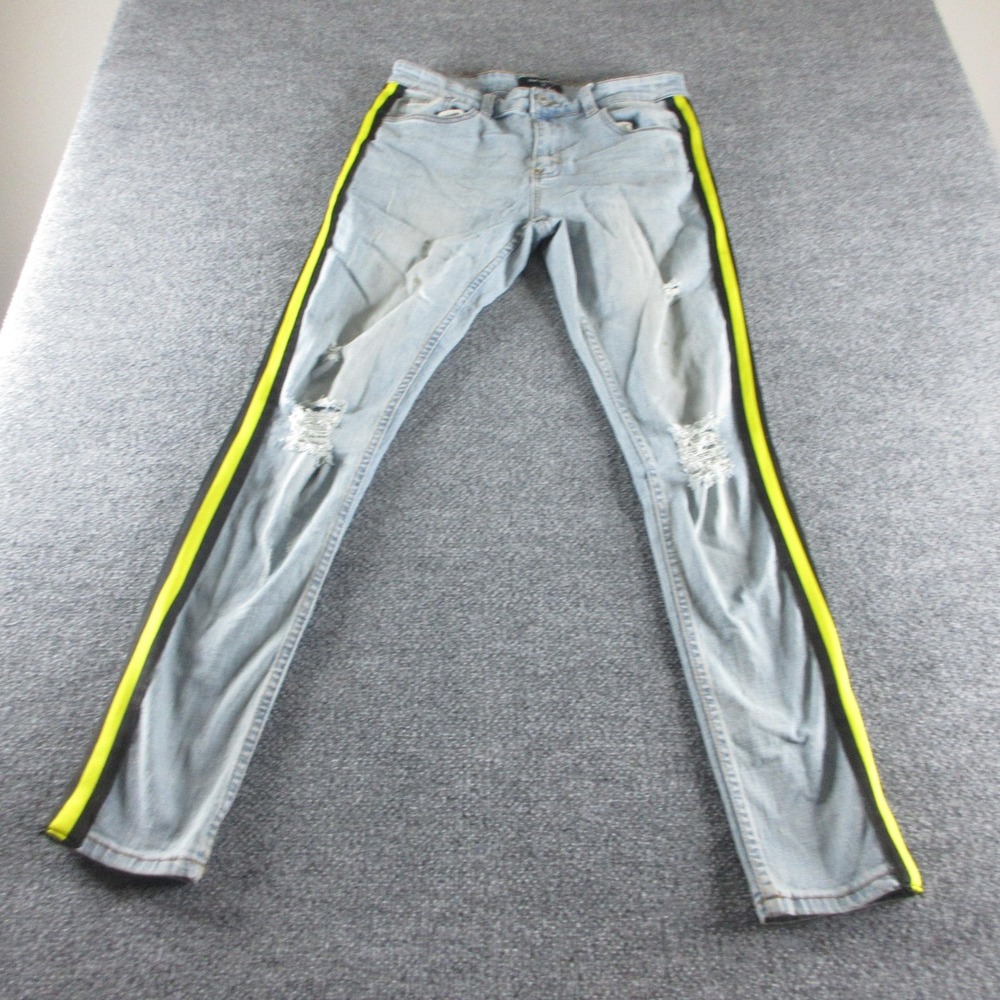 Serenede Jeans Mens 34x32 Blue Skinny Distressed Light Wash Stripe Stretch Denim